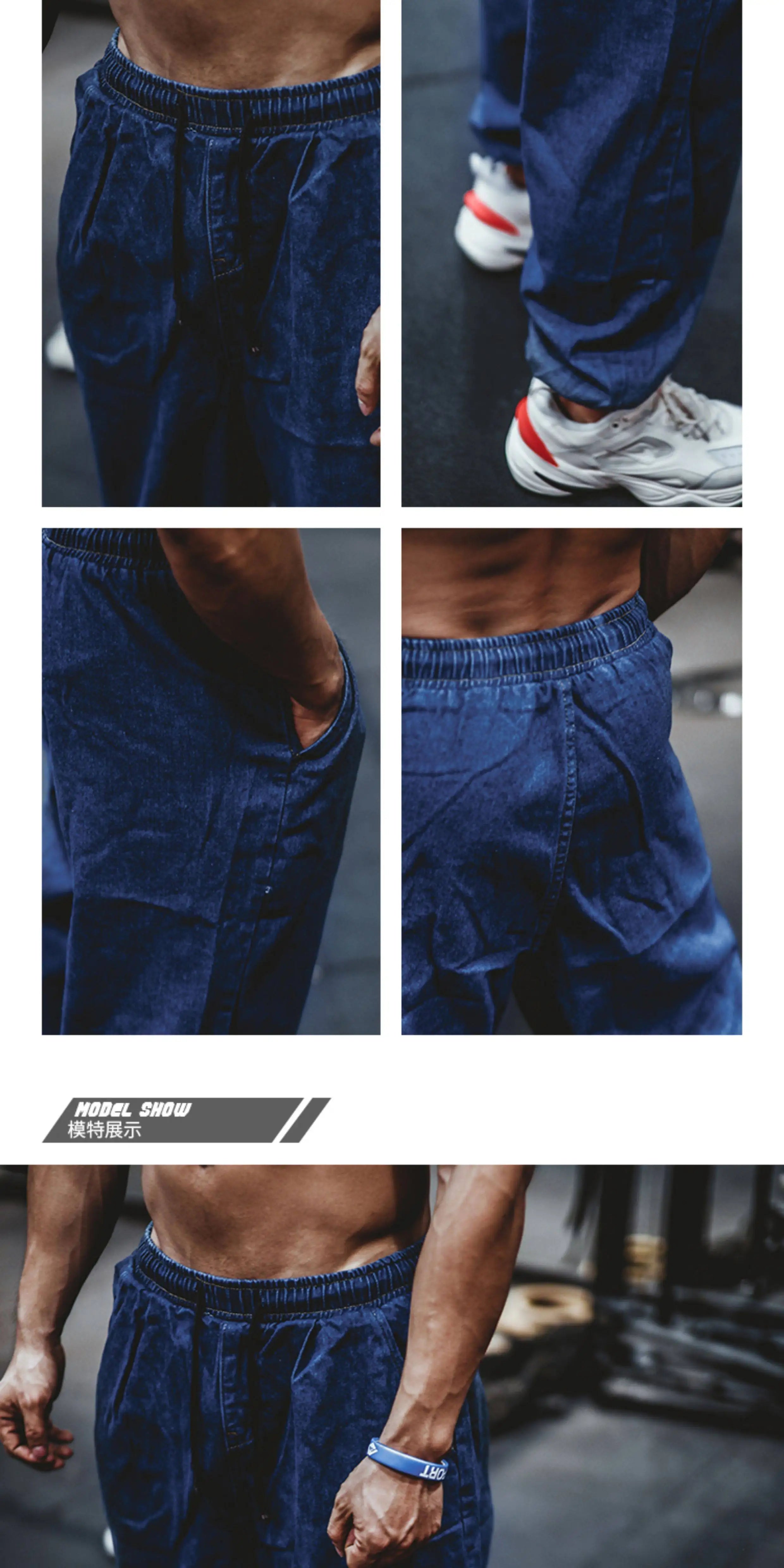 Pantalones Vaqueros Jogger Holgados para Hombre, Negro y Azul, Talla Grande