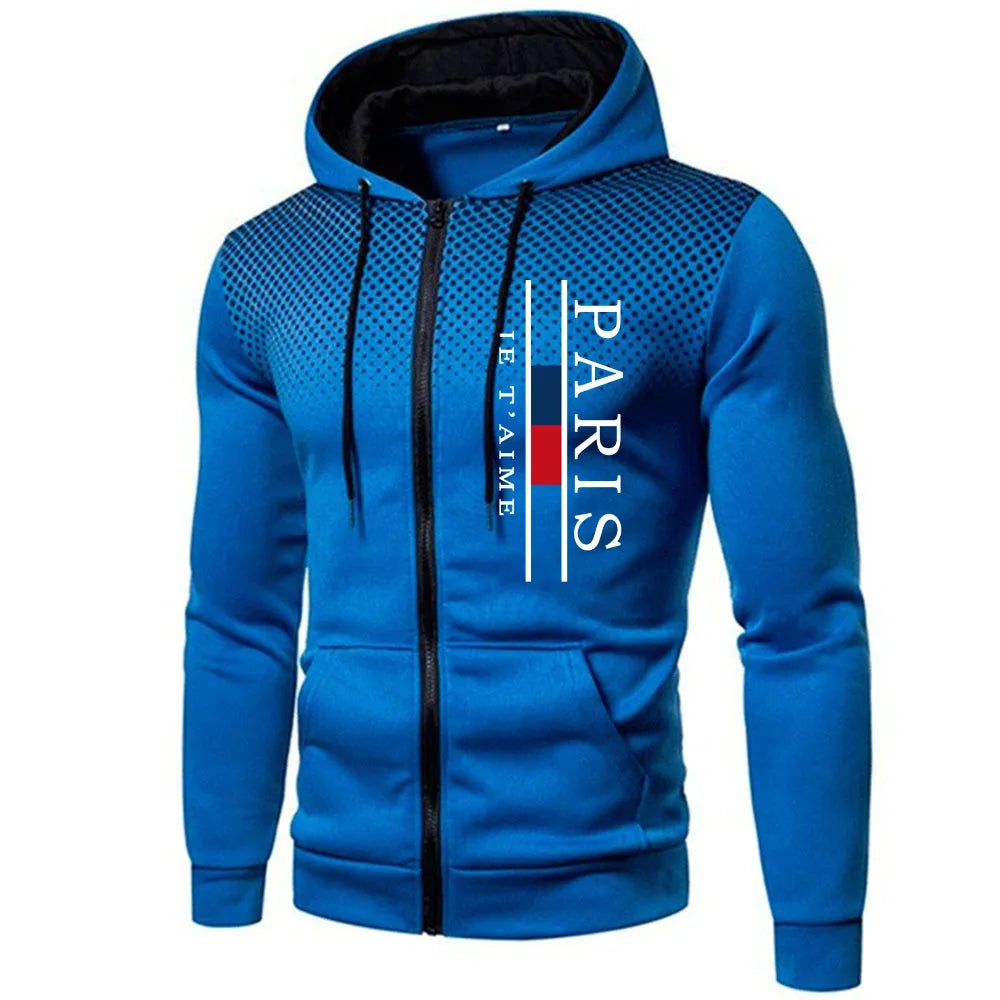 Campera con Estampado de París para Hombre – Abrigo con Capucha y Cremallera