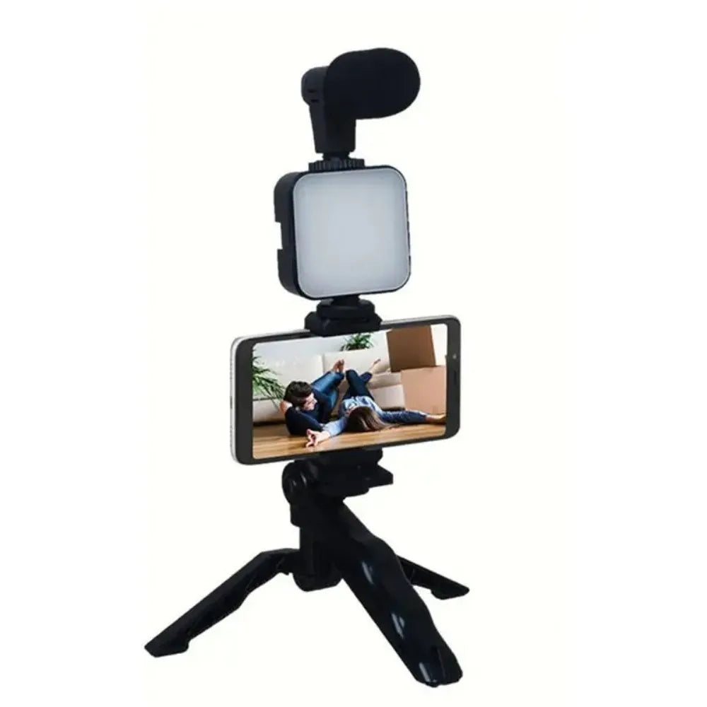 Kit de vlogging para teléfono inteligente con trípode, soporte para teléfono, Mini micrófono, luz de relleno LED, arrancador para TikTok, transmisión en vivo, vídeo, YouTube