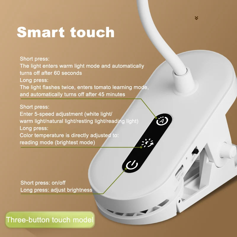 Lámpara LED de Escritorio con Clip, Atenuación y Timer