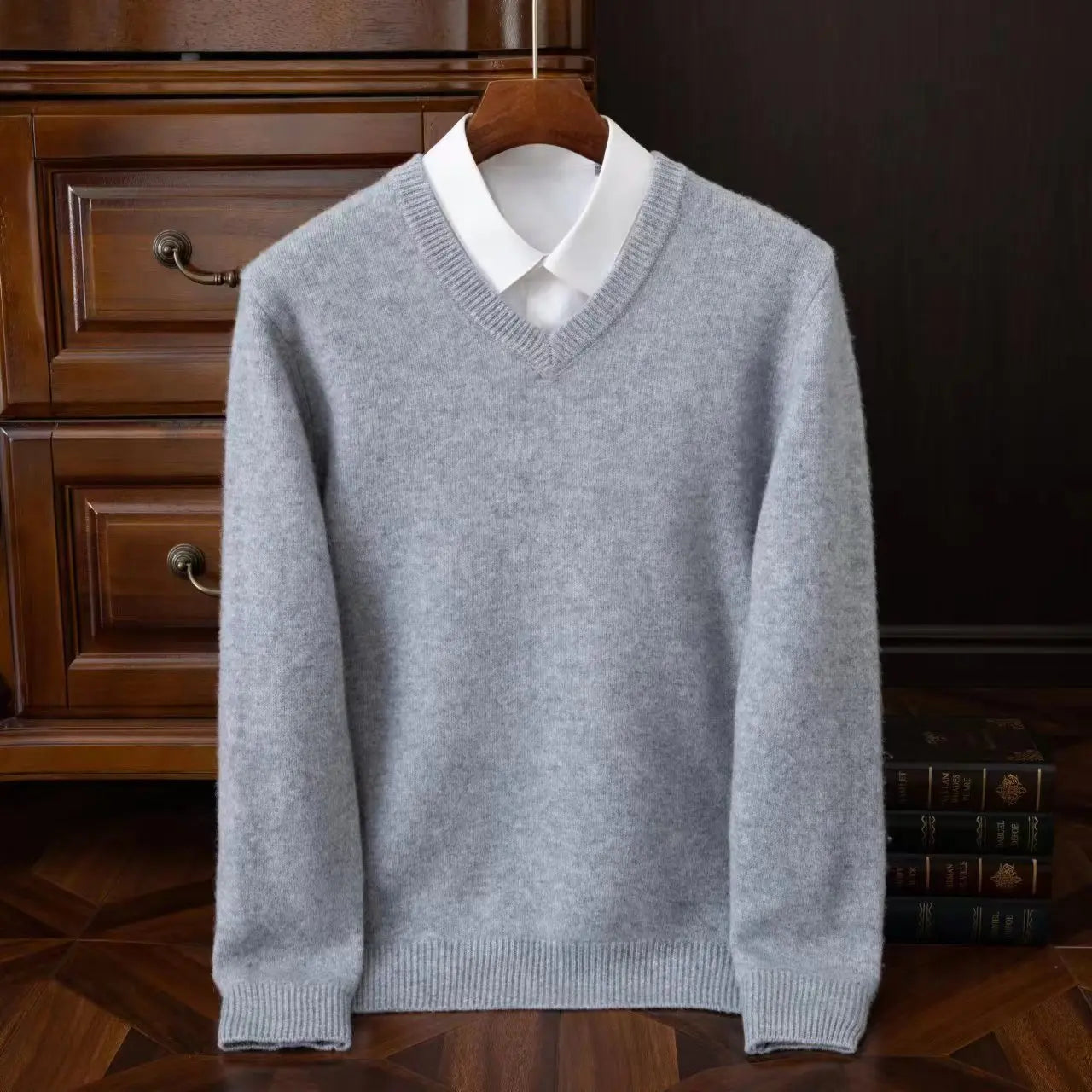 2025 suéter 100% de lana merina de Cachemira con cuello en V para hombre, jersey inteligente informal básico de manga larga, prendas de punto, Tops para Otoño e Invierno