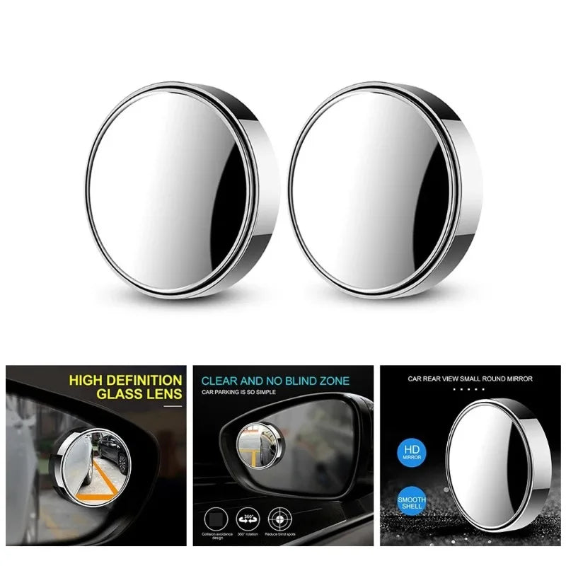 Espejo de punto ciego convexo con marco redondo, gran angular de 360 grados, espejo retrovisor transparente ajustable, accesorios para coche, 2 uds.