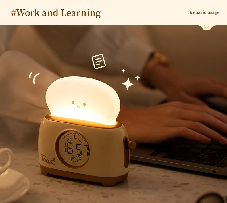 Reloj despertador con luz nocturna para tostadora, reloj despertador para niños, reloj luminoso para mesita de noche, lámpara de noche para dormitorio, decoración, regalo para niños