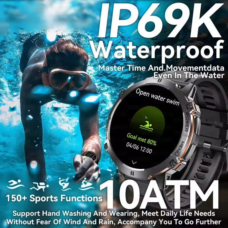 Nuevo reloj inteligente militar T-Rex3 con batería de 1000mAh para hombres, brújula GPS resistente al agua de 10ATM, pantalla AMOLED de 1,73 pulgadas, relojes inteligentes deportivos para llamadas