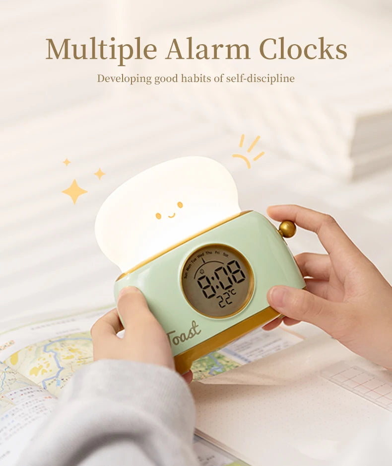 Reloj despertador con luz nocturna para tostadora, reloj despertador para niños, reloj luminoso para mesita de noche, lámpara de noche para dormitorio, decoración, regalo para niños