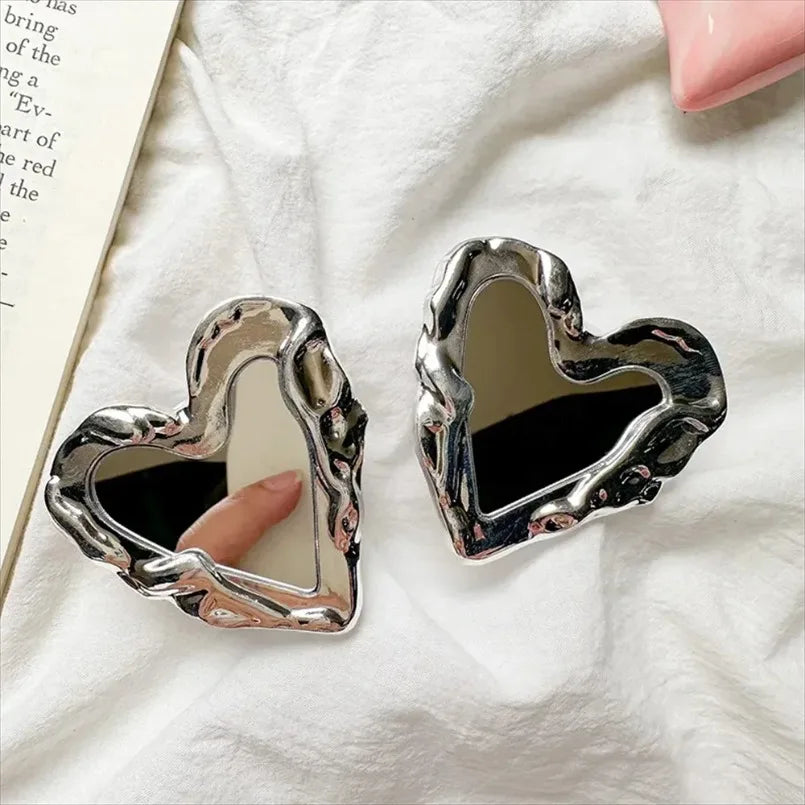 Soporte para Teléfono Móvil, Diseño Coreano, Agarre en Forma de Corazón Plateado, Espejo, Soporte de Lujo para Dedos, Griptok, para iPhone y Samsung