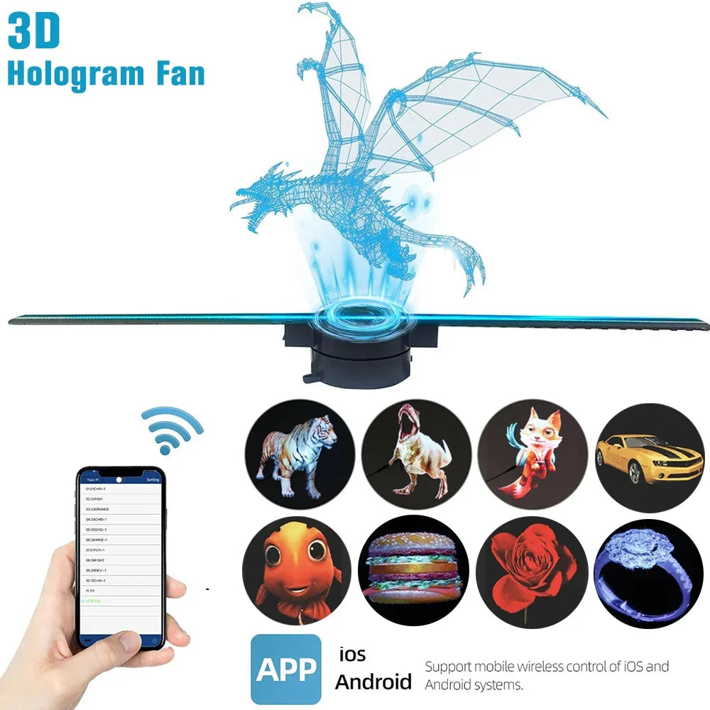 Ventilador Holográfico 3D WiFi 42CM Pantalla Publicitaria