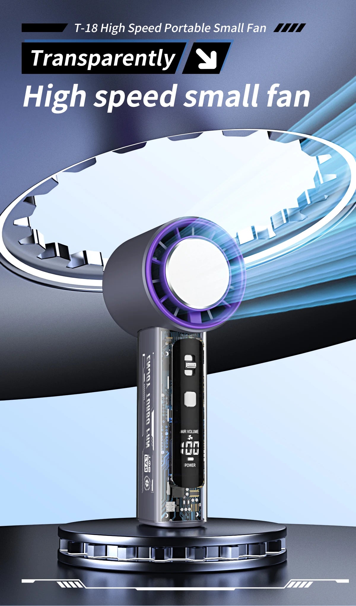 Refrigeración de alta velocidad, ventilador pequeño de mano, pantalla digital inteligente, botones físicos, ajuste de velocidad del viento, mini portátil
