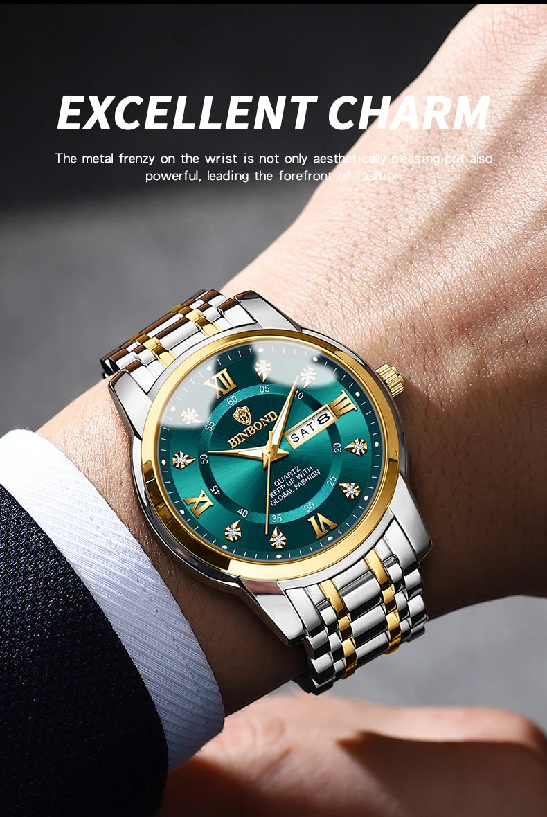 Reloj de pulsera deportivo BINBOND para hombre, cuarzo, resistente al agua