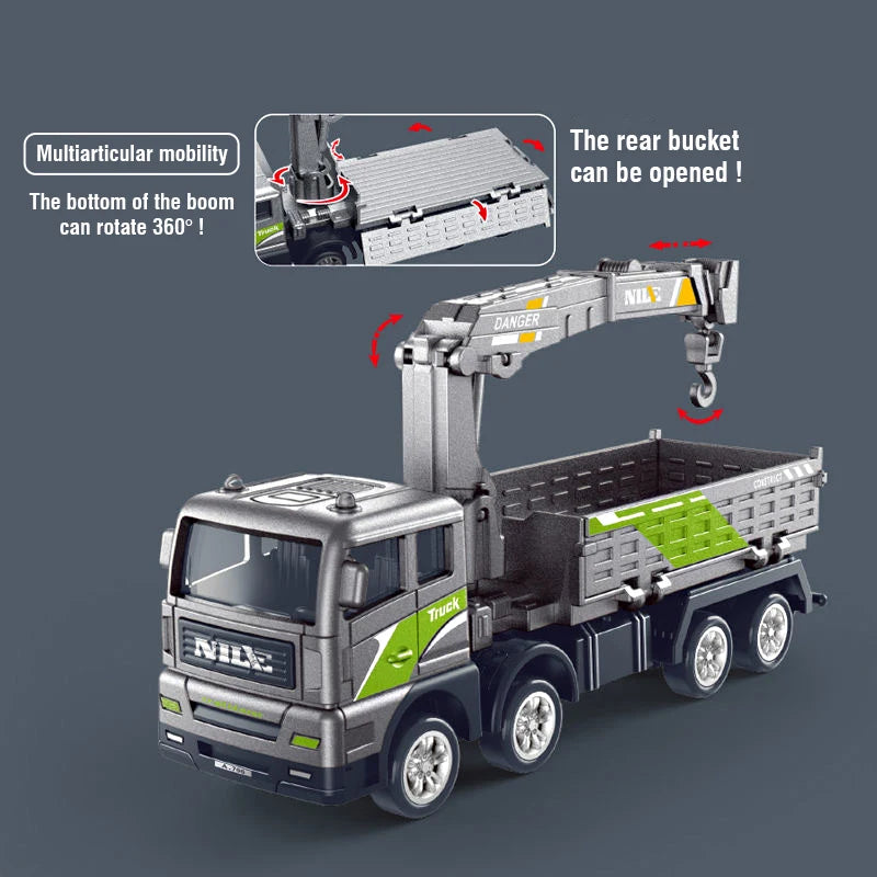 Vehículos de Ingeniería Diecast para Niños, Grúa Excavadora Bulldozer