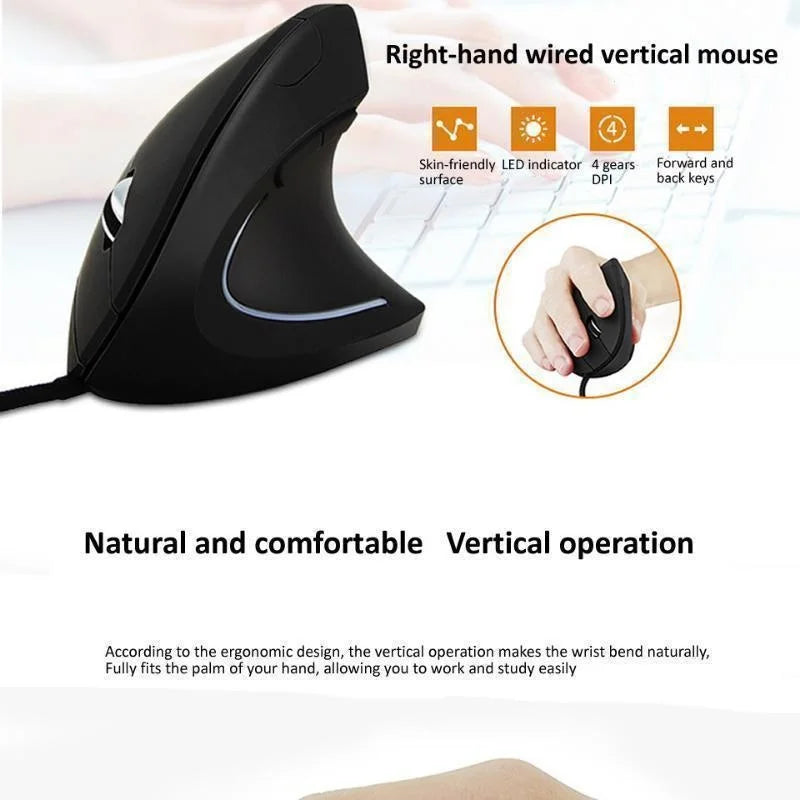 Ratón RGB Vertical con cable para mano derecha, Mouse ergonómico para juegos, 3200DPI, USB, óptico para muñeca, saludable, para PC y ordenador