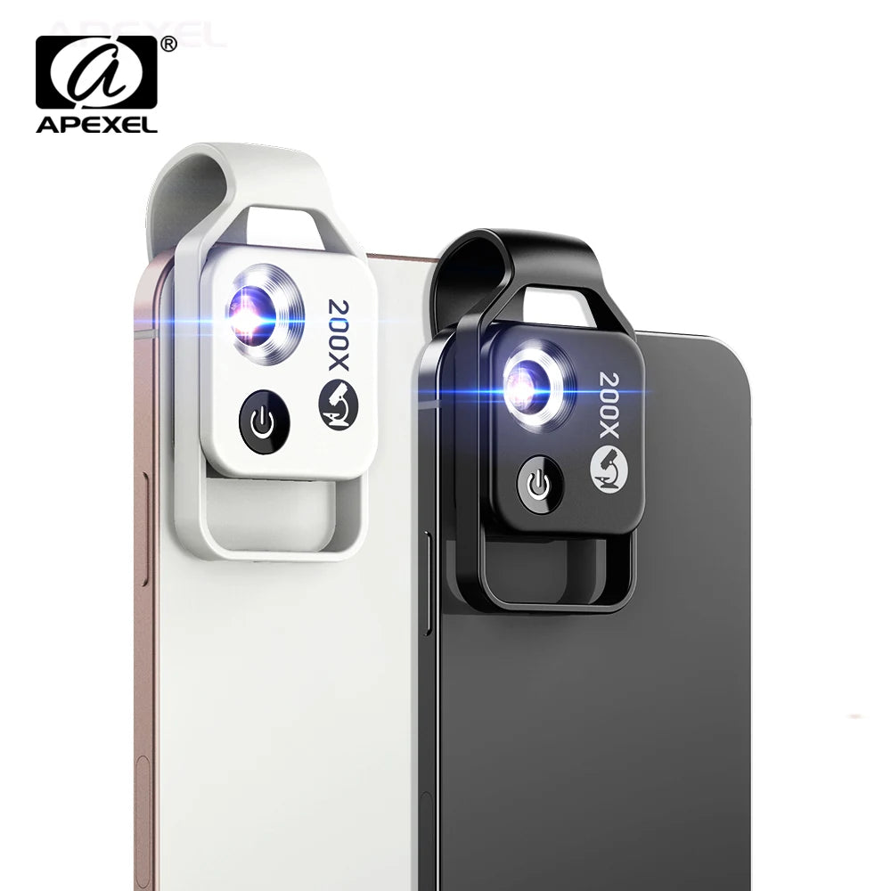 Lente Microscopio 200X APEXEL con Luz LED para Smartphones