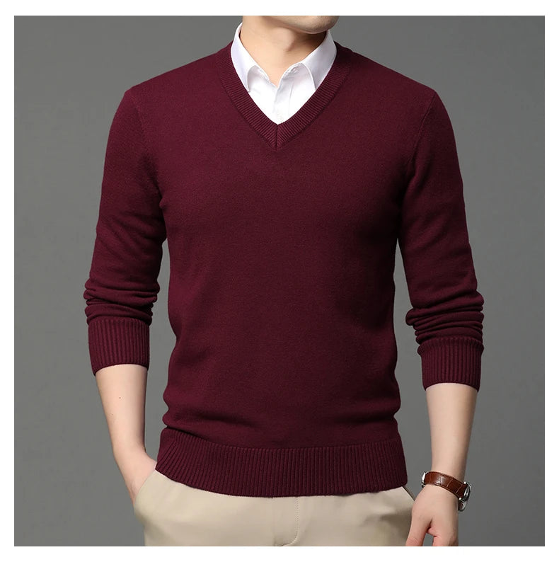 Suéter de Punto con Cuello en V para Hombre – Otoño Invierno