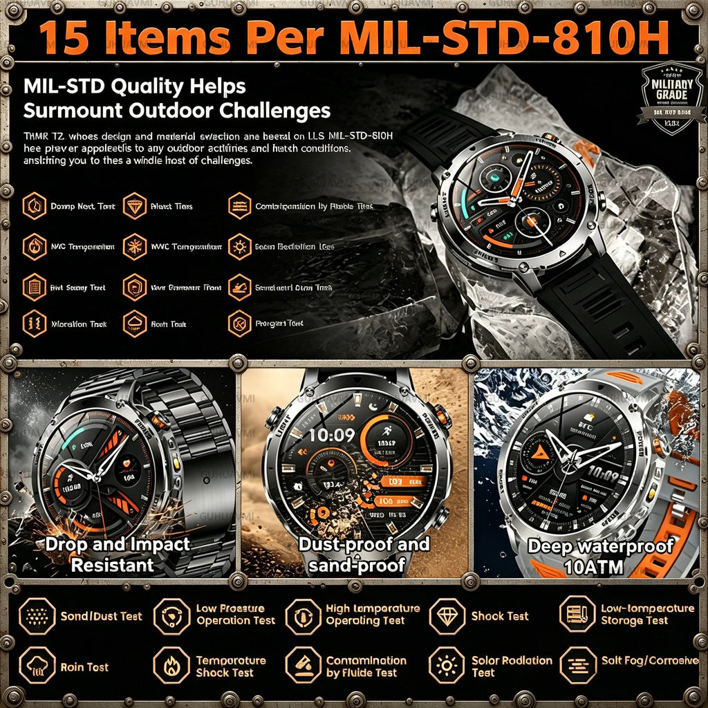 Reloj Inteligente Deportivo Militar 1400mAh Bluetooth