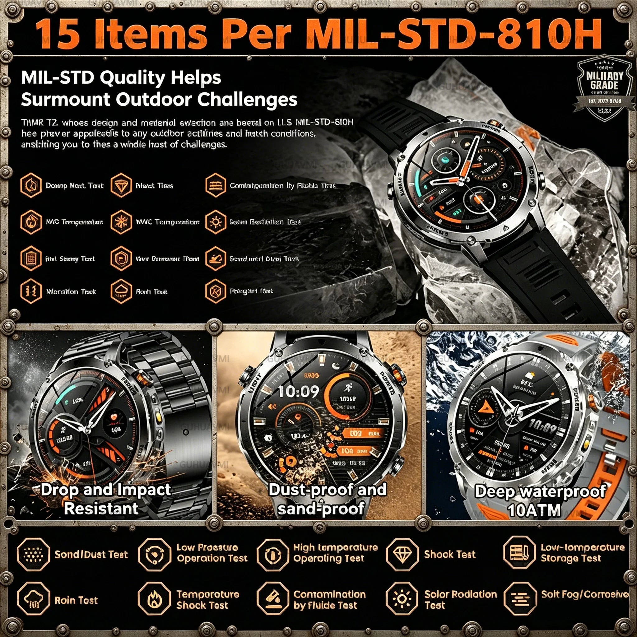 Reloj Inteligente Deportivo Militar 1400mAh Bluetooth