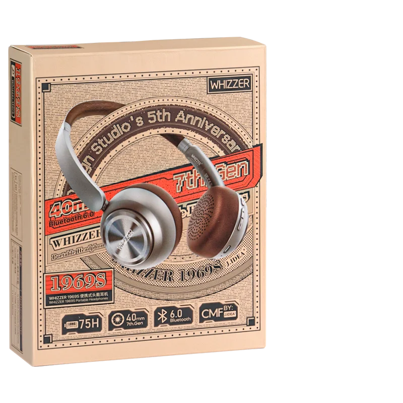 WHIZZER 1969S Auriculares inalámbricos Bluetooth 6.0 ANC con micrófono estéreo de graves profundos para iPhone Android