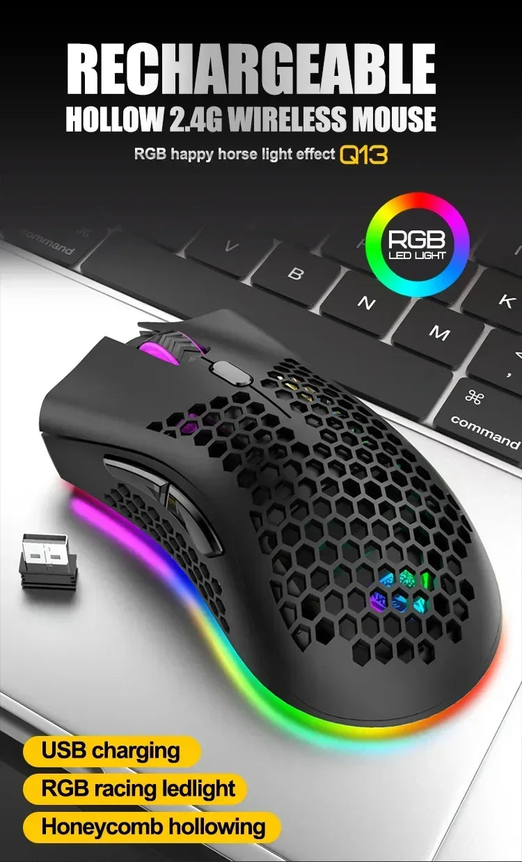 Ratón inalámbrico BM600 USB 2,4G inalámbrico RGB óptico celular ratón para juegos ergonómico óptico de panal ratón inalámbrico de oficina
