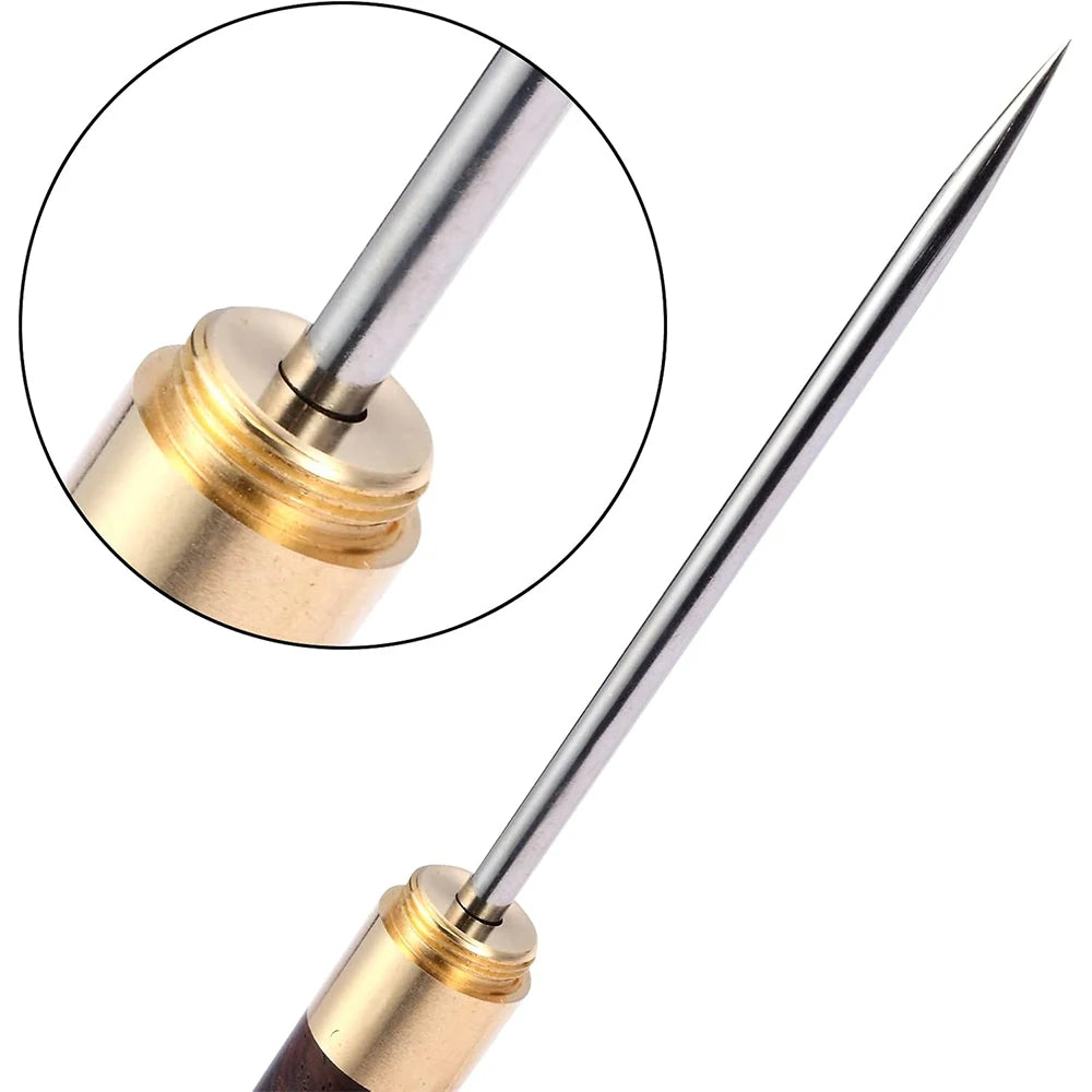 LMETJMA púa de hielo con cubierta púa de hielo de acero inoxidable con mango de madera cocina Icepick barman herramienta para romper hielo JT290