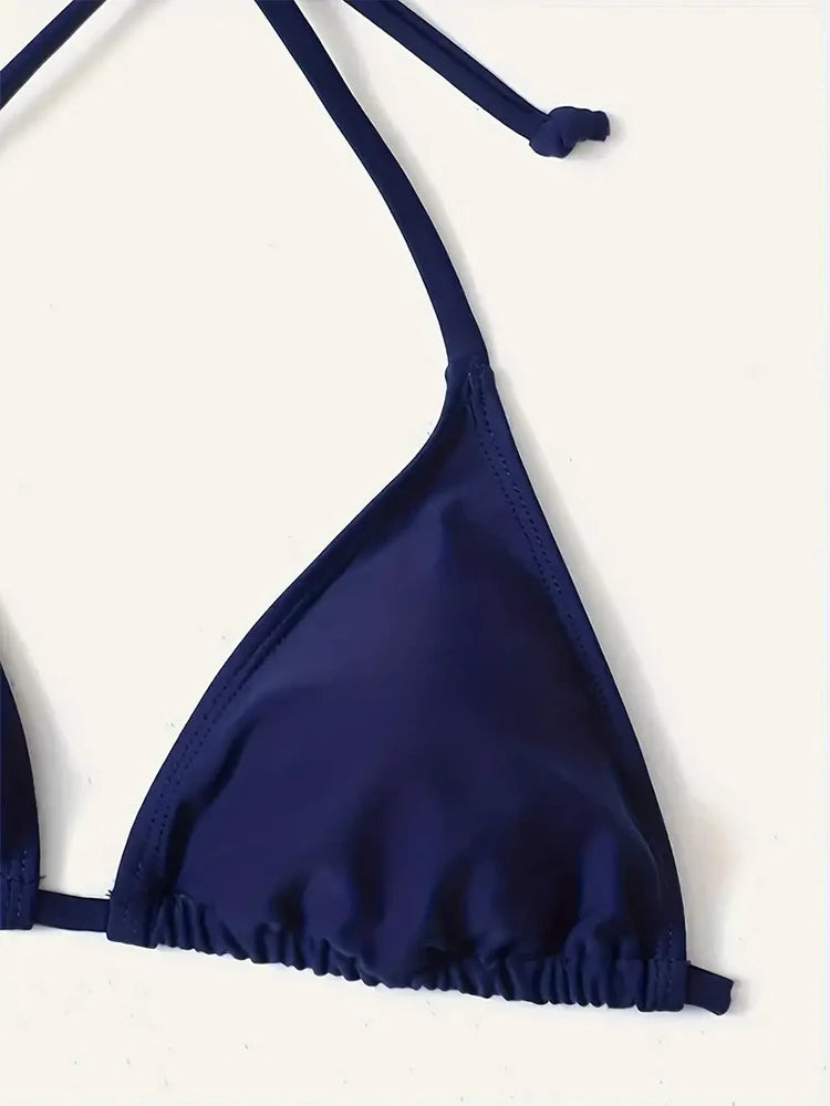 Traje de baño Tanga Bikini conjunto Sexy nuevo azul marino trajes de baño mujer Sexy trajes de baño Bikinis triángulo vendaje ropa de playa femenina