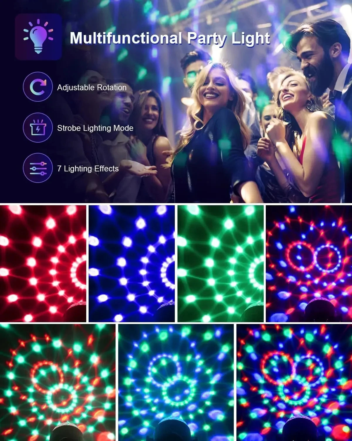 Luz LED Estroboscópica RGB con Control Remoto para Fiestas