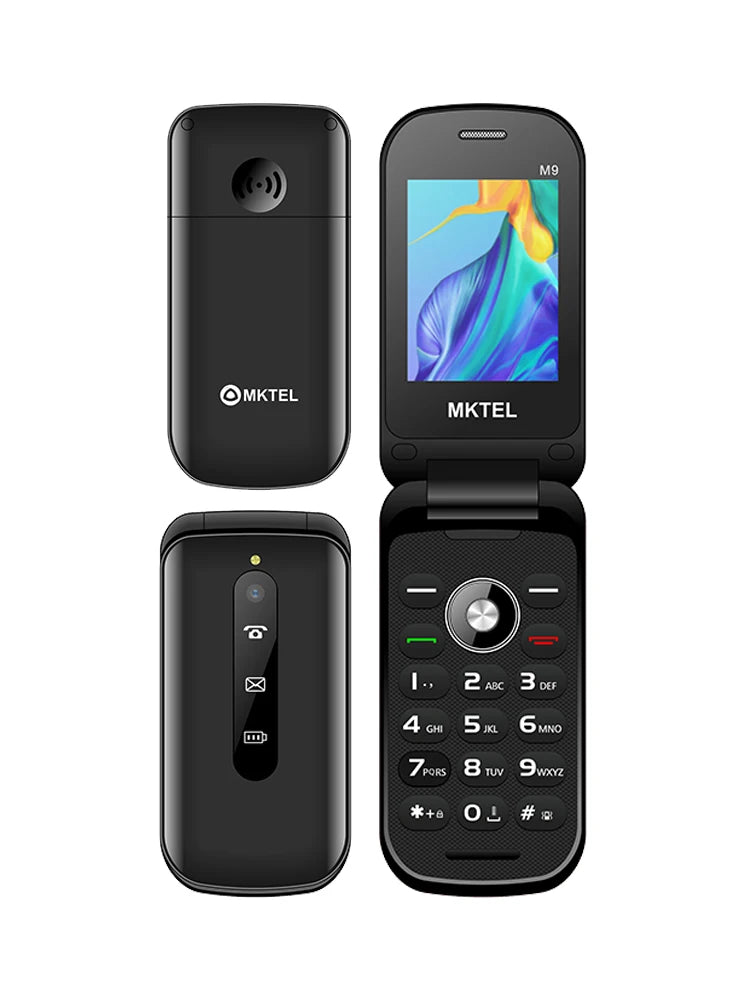 MKTEL M9 Flip teléfono móvil 2G 2,4 "pantalla 1000mAh batería Dual SIM doble modo de reposo MP3/MP4/FM Radio desbloqueado recurso para personas mayores teléfono