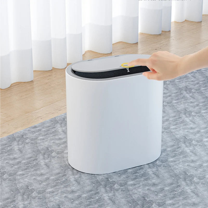Cubo de basura tipo prensa con tapa, impermeable para baño y hogar
