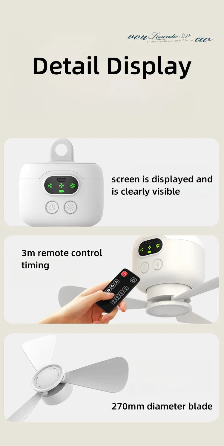 Nuevo ventilador de techo de viento grande recargable por USB, lámpara de noche con aspas extraíbles, iluminación de 8000mAh \ 12000mAh de capacidad, ventilador para exteriores para el hogar