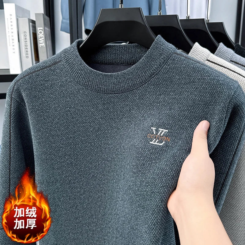 Suéter de Hombre Cuello Redondo Grueso de Invierno Color Sólido