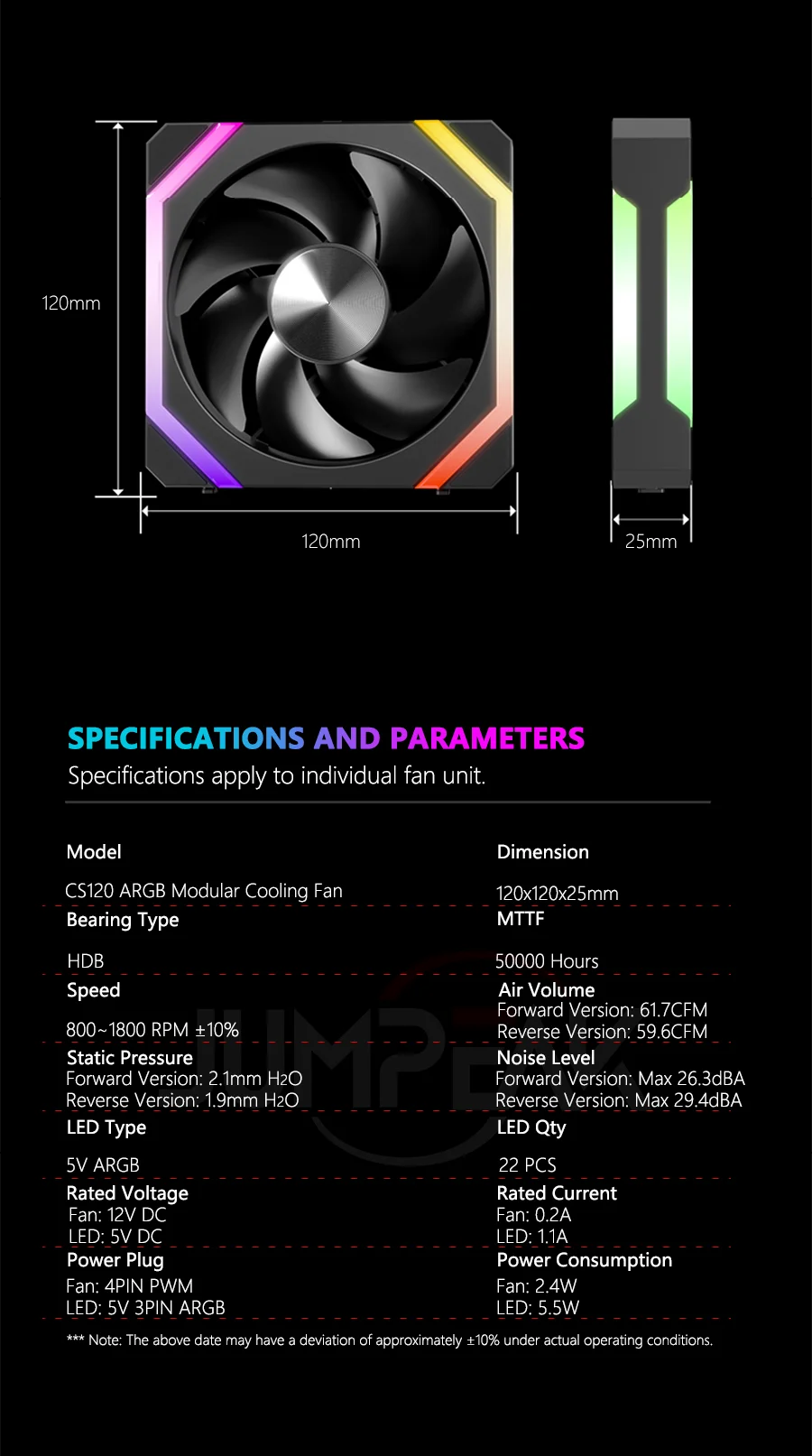 JUMPEAK CS120 ARGB ventilador de refrigeración 360mm 240mm Modular apilable empalme PWM silencioso 120mm RGB ventiladores para juegos PC caja enfriador de agua