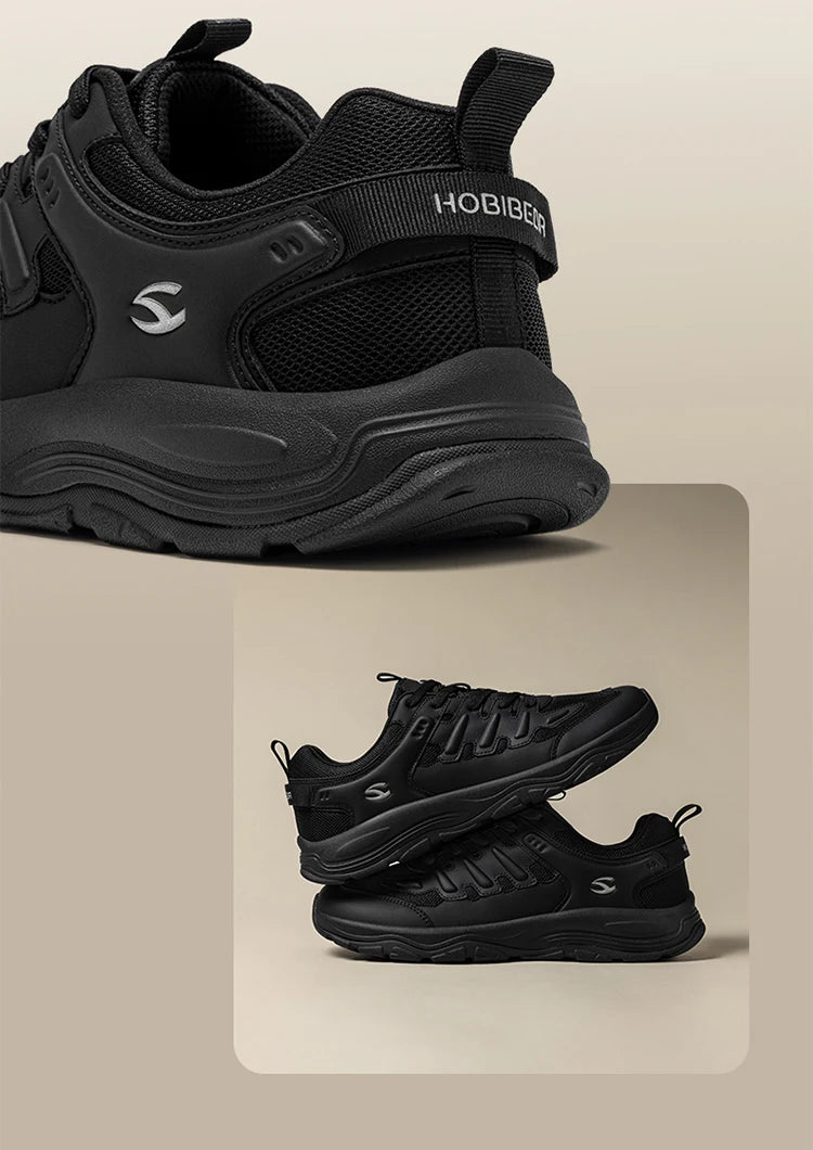 HOBIBEAR Zapatos para caminar unisex con punta ancha, zapatillas deportivas con cordones, para viajes al aire libre, de cuero artificial y malla, para correr