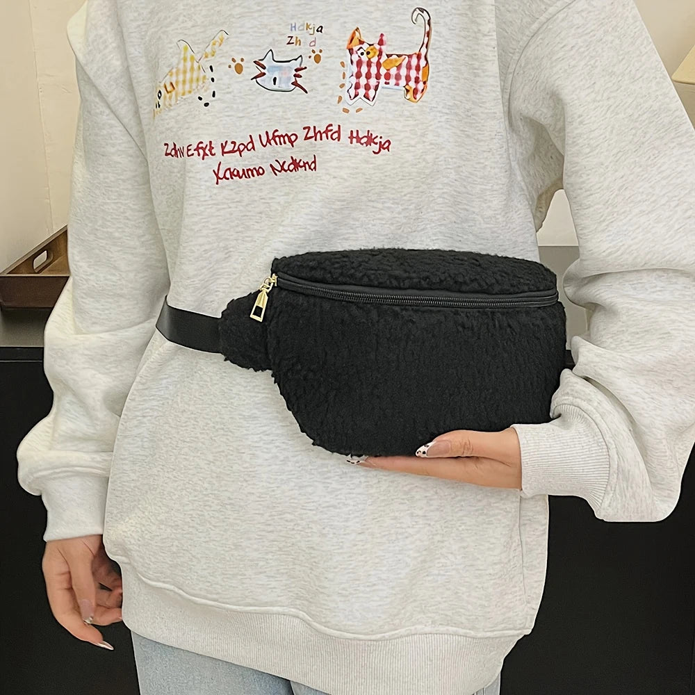 Bolso de Pecho para Mujer con Lana de Cordero, Gran Capacidad