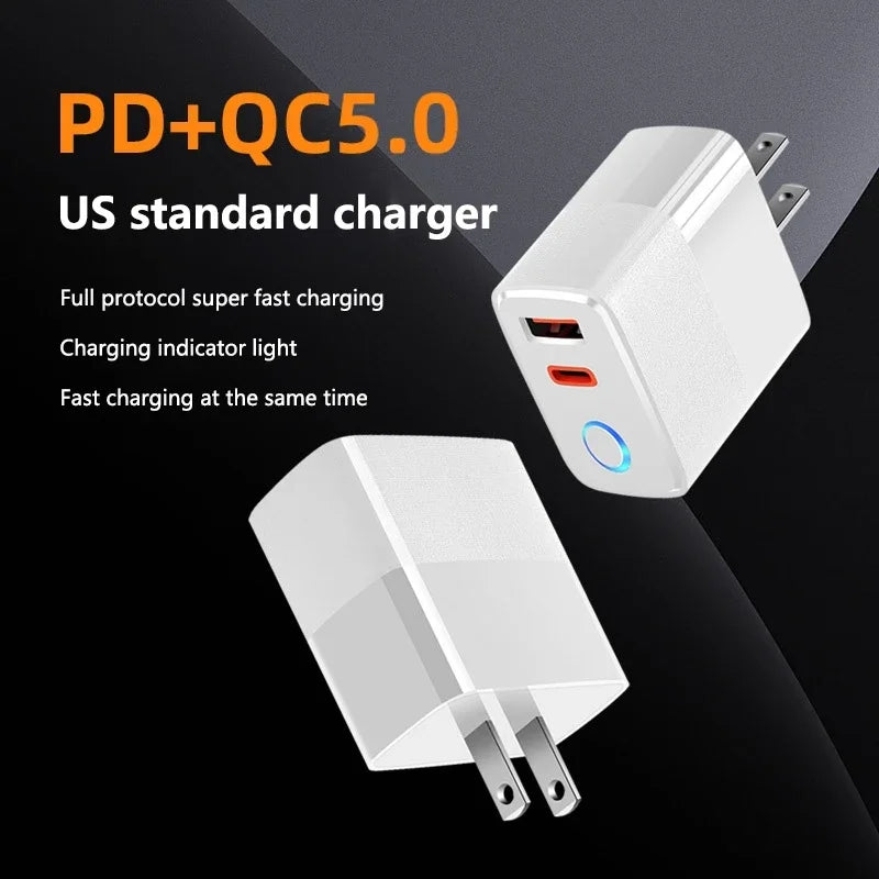 Cargador Rápido Doble Puerto PD+QC5.0 con Indicador LED