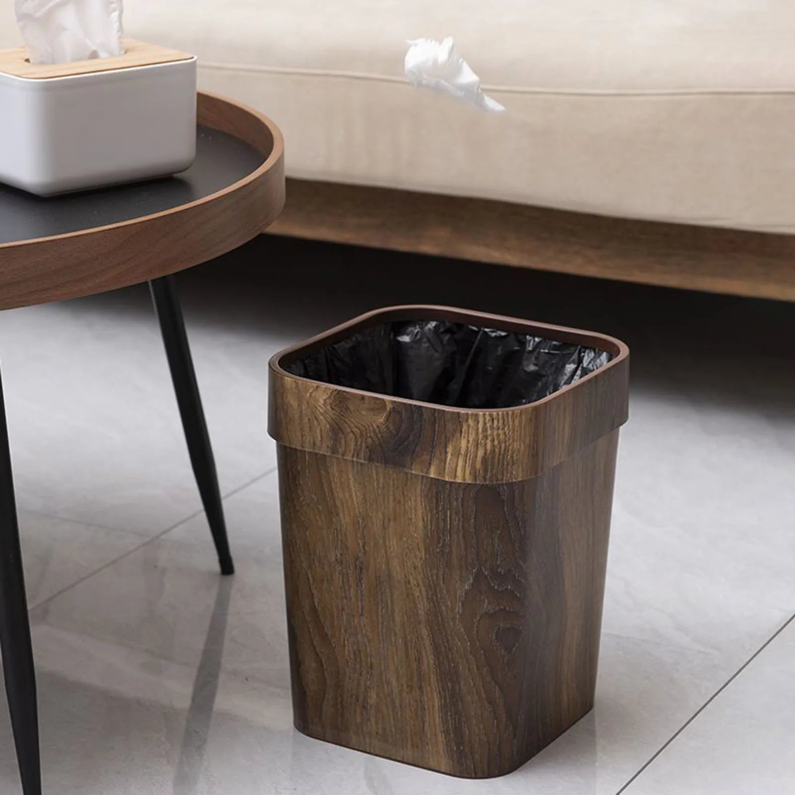 Bote de basura de grano de madera de imitación, contenedor de basura creativo para alimentos, basura para sala de estar, dormitorio, baño, cocina
