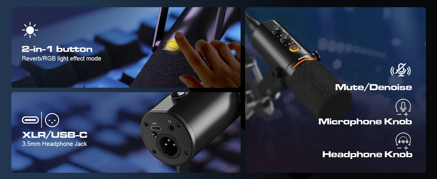Micrófono Dinámico para Podcast, Micrófonos XLR/USB para Grabación en PC, para Transmisión, Podcast, Grabación, Juegos y Streaming, Micrófono de Estudio