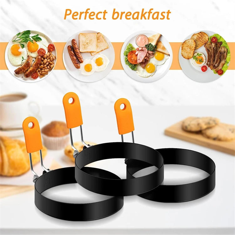 LMETJMA-Juego de moldes para tortitas, anillos para huevos, anillo para huevos fritos de acero inoxidable, moldeadores de tortitas con mango de silicona JT195