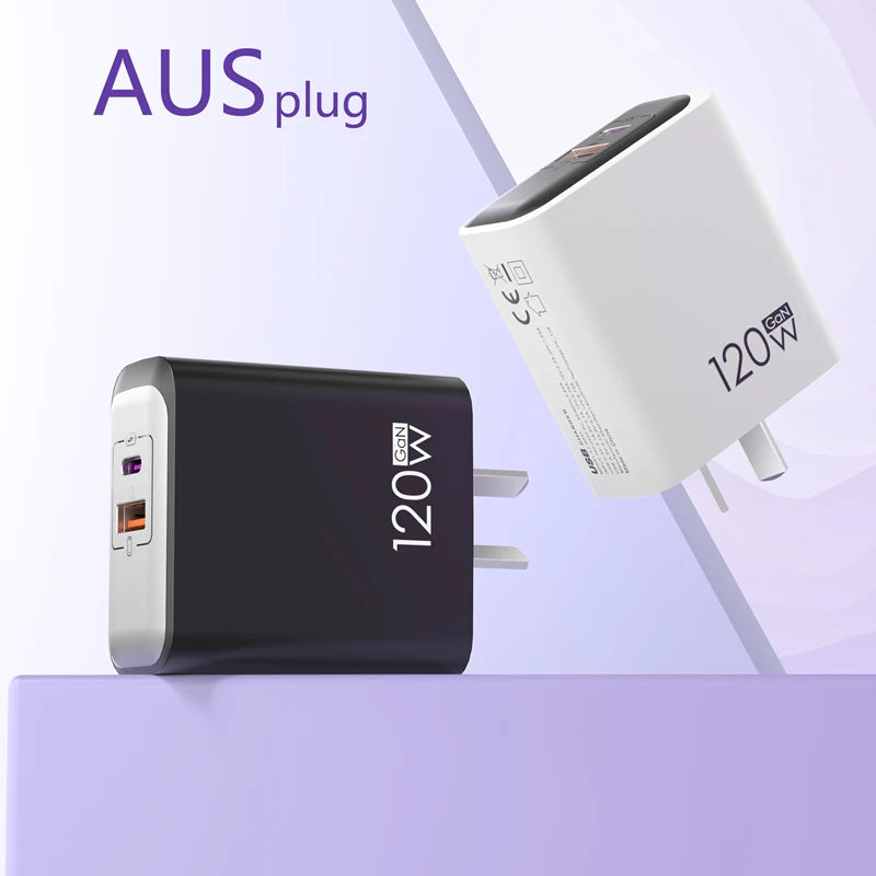 Cargador GaN 120W A+C EU/US/UK con Carga Rápida para Móviles