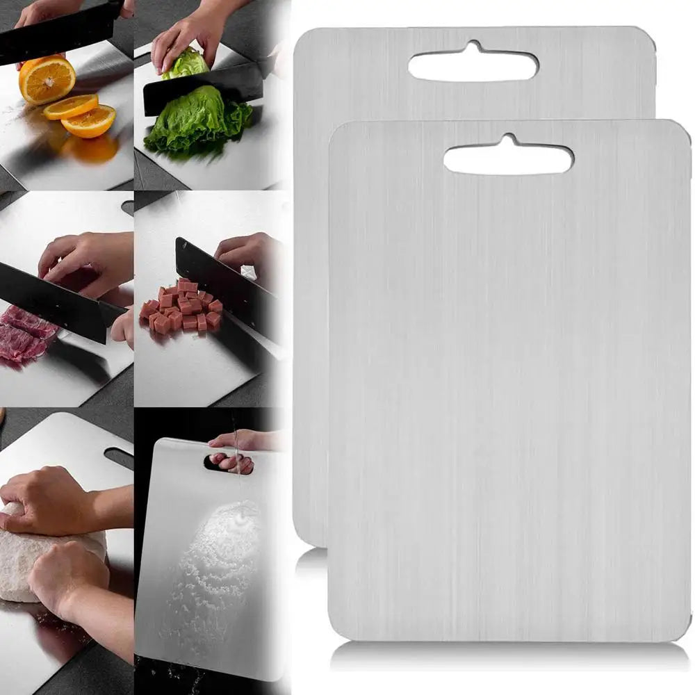 Tableros De Corte De La Cocina Para Placas De Acero Inoxidable 304 Antideslizante Espesado Doble Lado Food Grade Portátil Fruta Y Carne Grado Alimenticio Portátil Engrosado Duradero Antideslizante Ecológico Ligero