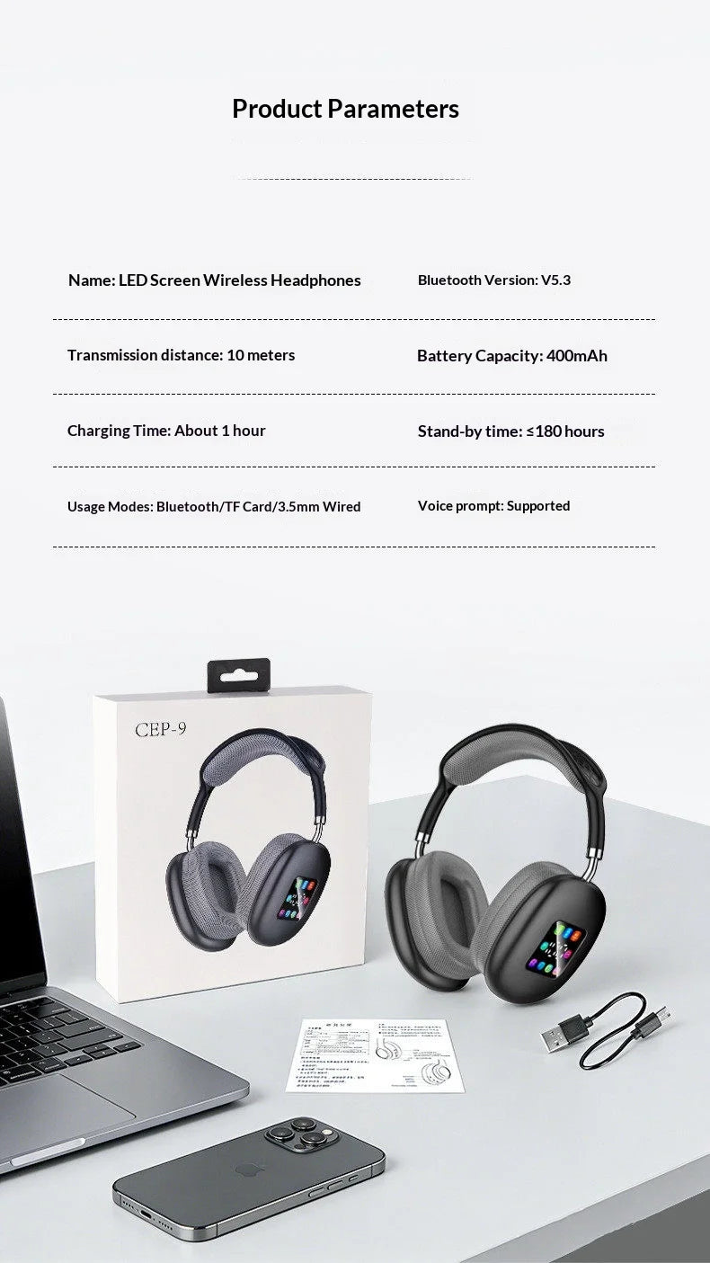 CEP-9 Auriculares Bluetooth 5.3 Pantalla LED Color