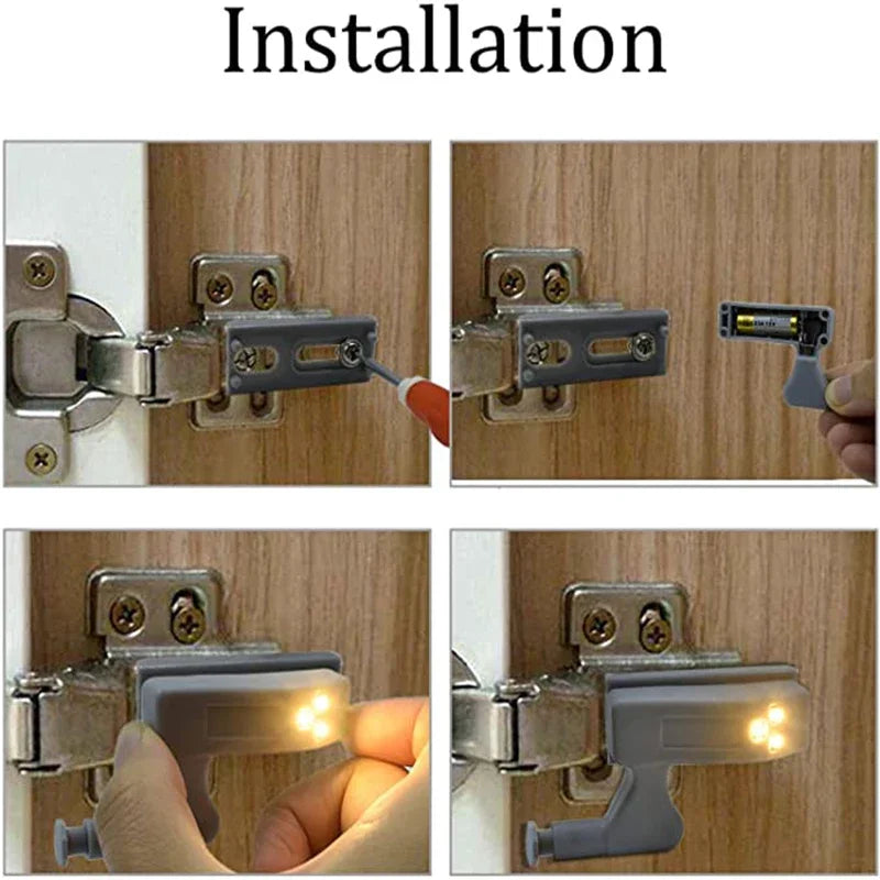 Luz LED para armario, lámpara con bisagra interior, luces universales con Sensor para puerta de armario, dormitorio, armario, cocina, luz nocturna