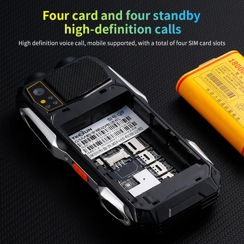 Teléfono móvil de red Q9 GSM 2G, 4 tarjetas SIM, barra resistente, pantalla HD de 3,5 pulgadas, batería grande, voz fuerte para personas mayores