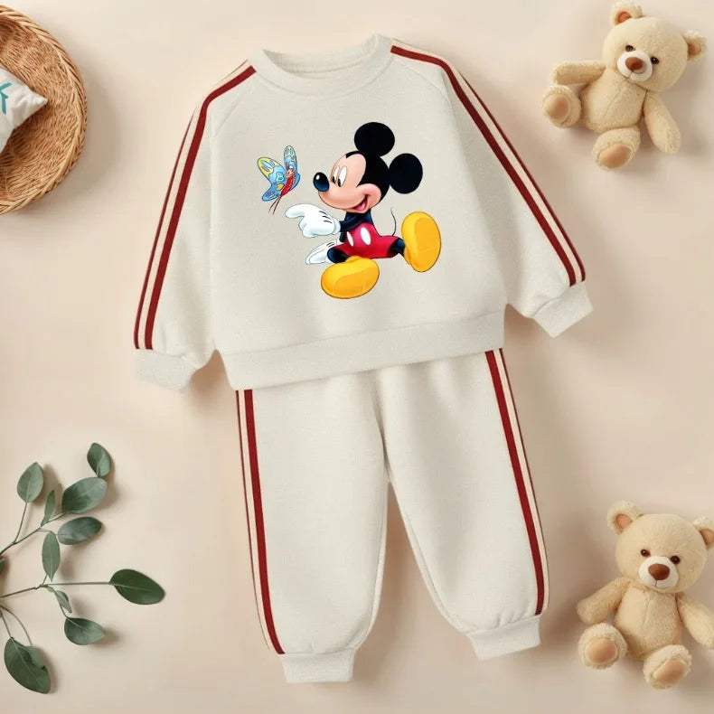 Conjuntos de sudaderas informales con estampado de dibujos animados para niños, sudaderas con capucha y cuello redondo, pantalón largo, traje de dos piezas, chándal para niñas, primavera 2026