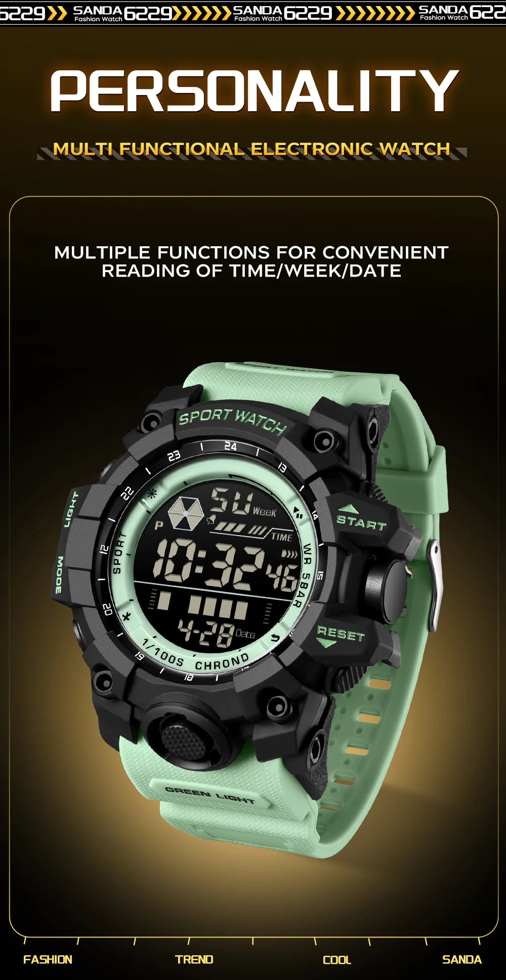 Reloj Digital LED Deportivo SANDA para Hombre, Estilo Militar, Resistente al Agua