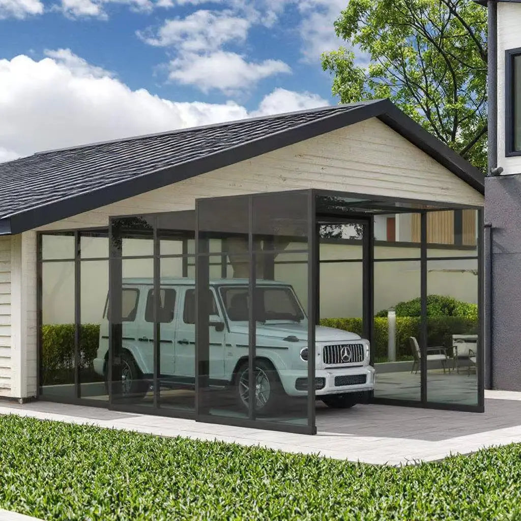 Toldo Retráctil Eléctrico Plegable de Aluminio, Techo Inteligente Automático para Garaje, Cochera, Hotel, Villa Residencial