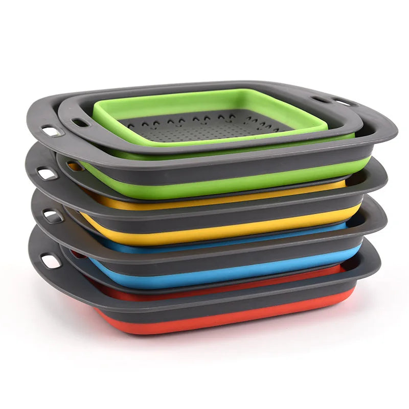 LMETJMA-colador plegable cuadrado de silicona para cocina, colador plegable para alimentos, verduras, frutas, escurridor JT39