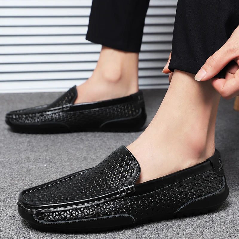 Zapatos Negros para Hombre 2026, Mocasines Casuales de Cuero Genuino, Marca de Lujo Italiana, Transpirables, Estilo Náutico
