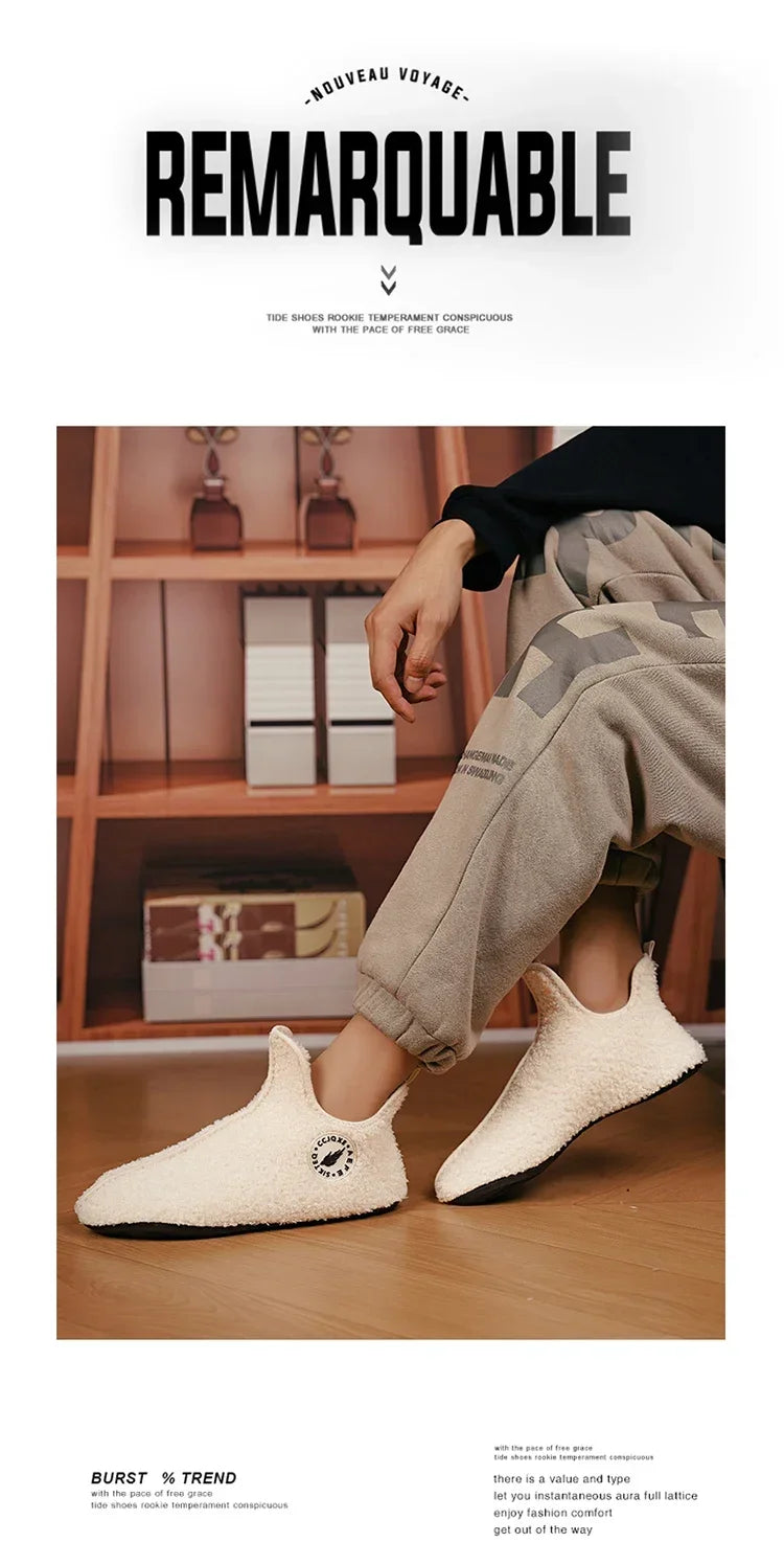 YRZL, zapatos de algodón de invierno para hombre, zapatillas ligeras sin cordones de alta calidad, mocasines de algodón de felpa para interiores, zapatos cálidos Unisex