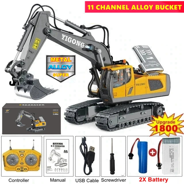 Excavadora, Volquete y Bulldozer RC 4x4 de Aleación, Vehículos de Construcción