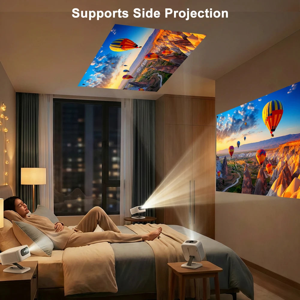 Mini Proyector Everycom SKY-R16 con Soporte, 14000 Lúmenes, Portátil, para Exteriores, Camping, Cine en Casa, Android 12, Smart LED Beam, PK HY320