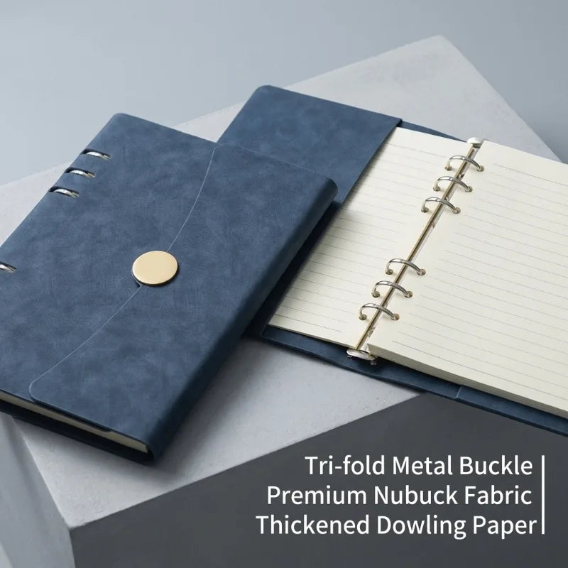 Cuaderno A5 con Cubierta de Cuero PU, Recargable, 6 Anillas, Cuaderno Personal con 200 Hojas de Papel Dawling para Escribir, Dibujar y Tomar Notas