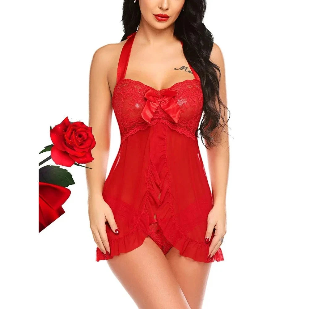 Camisón Sexy Babydoll para Mujer, Lencería con Bordado Floral